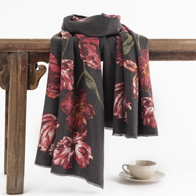 Buddhist Blessing Tibetan Shawl Elegant Flower Print Fall Winter Soft Warm Scarf Wrap