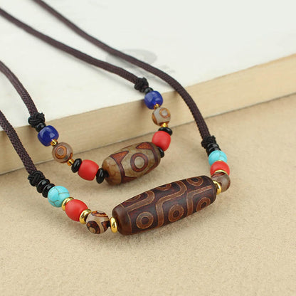 Buddhist Blessing Tibetan Nine-Eye Dzi Bead Three-eyed Dzi Bead Protection String Necklaces Pendant