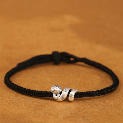 Buddhist Blessing 999 Sterling Silver Year of the Snake Handmade Copper Coin Protection Braided Bracelet