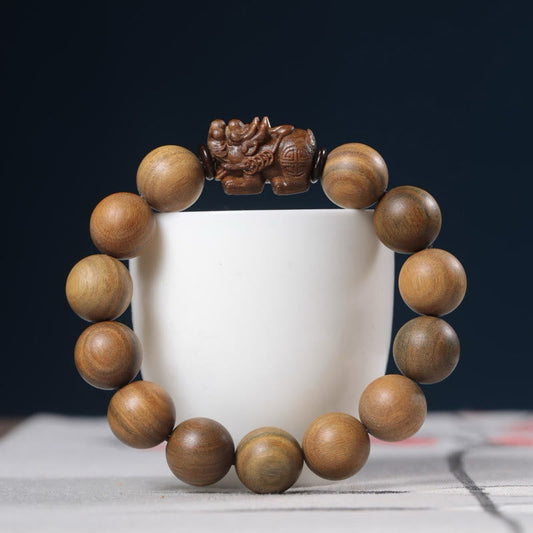 Buddhist Blessing Green Sandalwood Pixiu Attract Wealth Bracelet