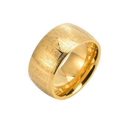 Buddhist Blessing Chinese Characters Engraved Pattern Titanium Steel Balance Ring