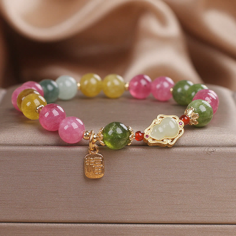 Buddhist Blessing Tourmaline Fu Character Love Bracelet