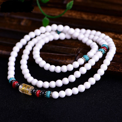 Buddhist Blessing 108 Mala Beads White Porcelain Six True Words 'Om Mani Padme Hum' Patience Bracelet