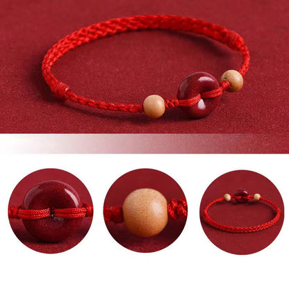 Buddhist Blessing Peach Wood Peace Buckle Cinnabar Wealth String Bracelet Anklet