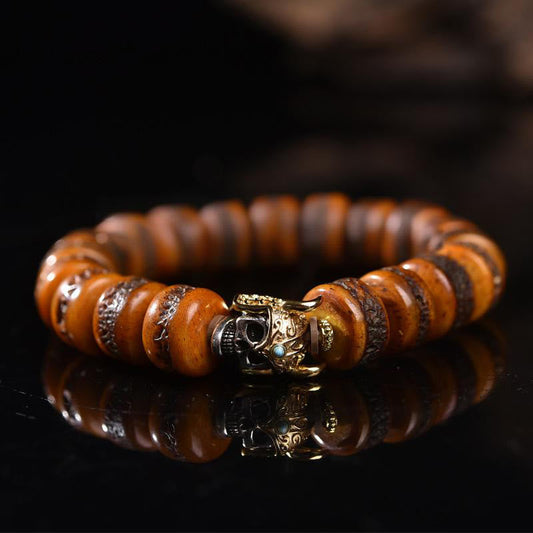 Buddhist Blessing Vintage Tibetan Bone Beads Skull Balance Bracelet