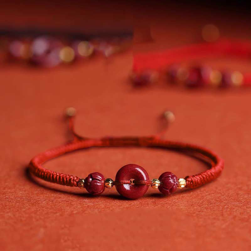 Buddhist Blessing Handmade Cinnabar Peace Buckle Lotus Calm Blessing Braided Rope Bracelet