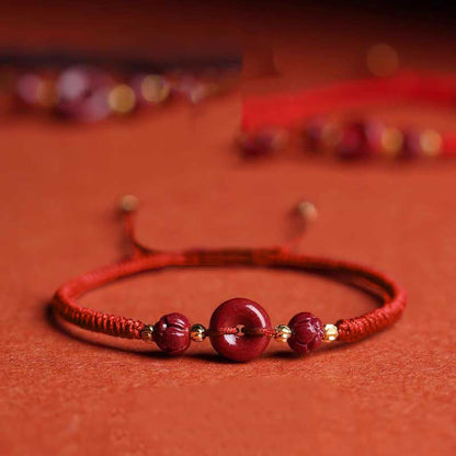Buddhist Blessing Handmade Cinnabar Peace Buckle Lotus Calm Blessing Braided Rope Bracelet