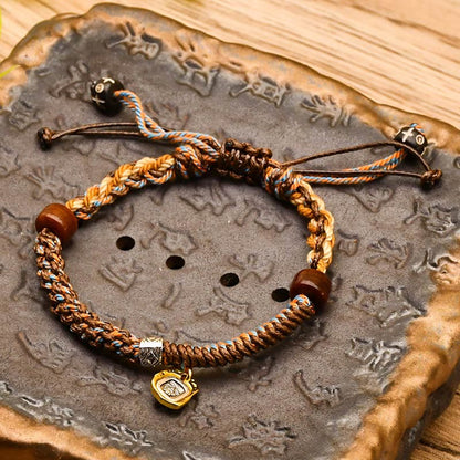Buddhist Blessing Handmade Tibetan Zakiram Goddess Of Wealth Wood Protection Braided Bracelet