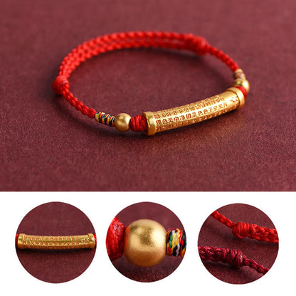 Buddhist Blessing Handmade Alloy Heart Sutra Protection Strength Rope Bracelet Anklet