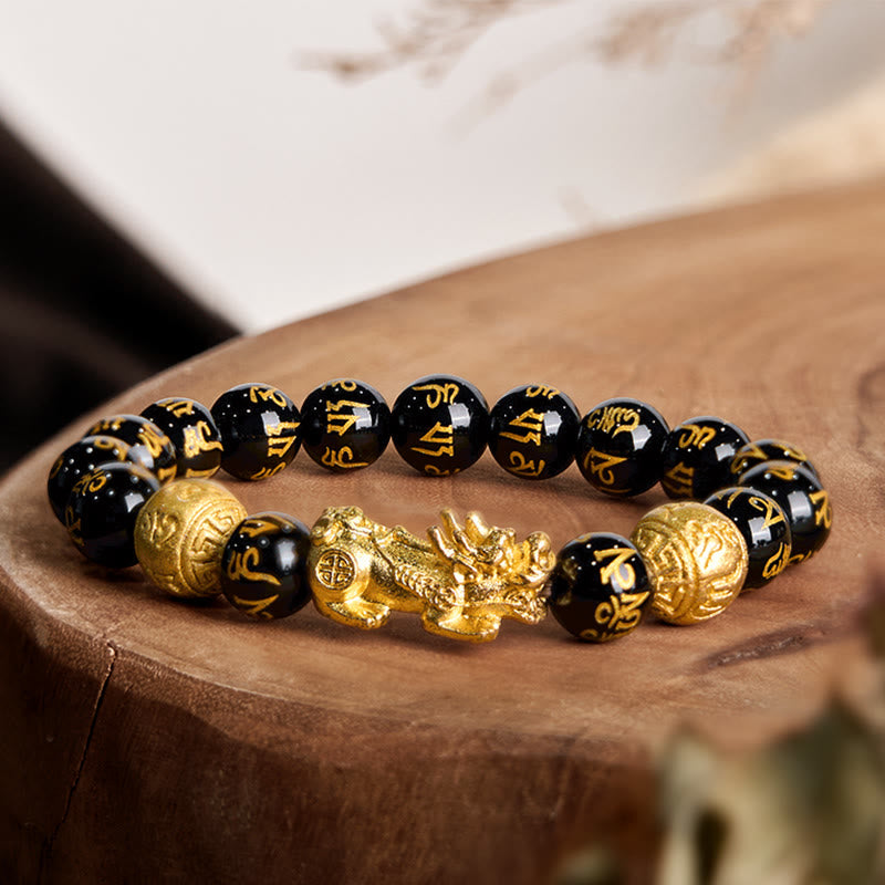Buddhist Blessing FengShui PiXiu Obsidian Wealth Bracelet