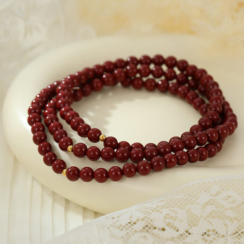 Buddhist Blessing 925 Sterling Silver Cinnabar Beads Blessing Anklet