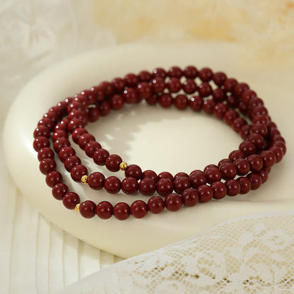 Buddhist Blessing 925 Sterling Silver Cinnabar Beads Blessing Anklet