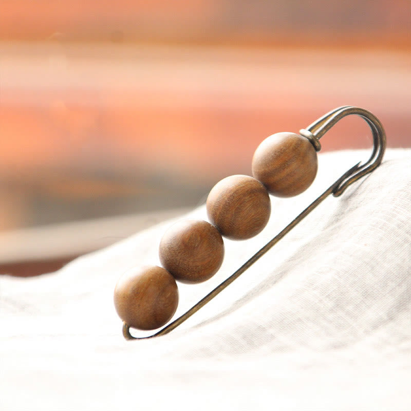 Buddhist Blessing Vintage Sandalwood Agathis Alba Ebony Wood Peltogyne Beads Healing Brooch