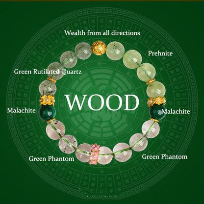 Buddhist Blessing Five Elements Various Agate Crystal Green Phantom Rutilated Quartz Green Grape Agate Malachite Luck Bracelet