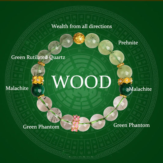 Buddhist Blessing Five Elements Various Agate Crystal Green Phantom Rutilated Quartz Green Grape Agate Malachite Luck Bracelet