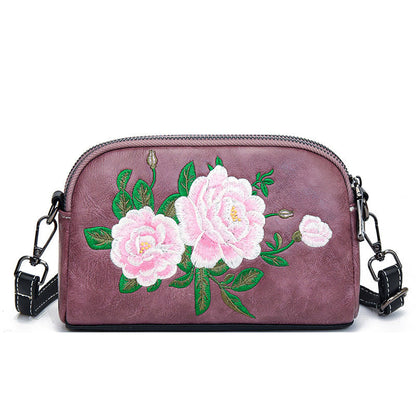 Buddhist Blessing Peony Pomegranate Flowers Su Embroidery Journey Shopping Purse Shoulder Bag Crossbody Bag