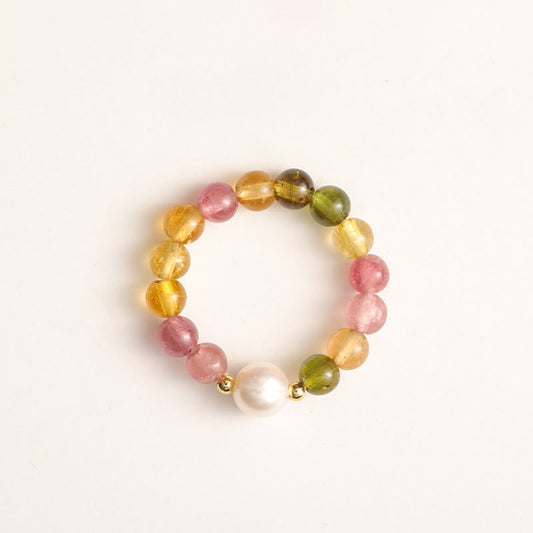 Buddhist Blessing Natural Tourmaline Lucky Pearl Pixiu Amber Positive Love Ring