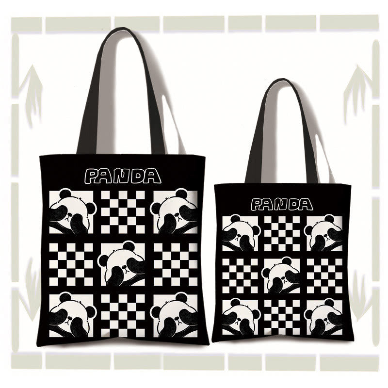 Buddhist Blessing Handmade Large Capacity Canvas Cute Panda Commuter Shopping Shoulder Bag