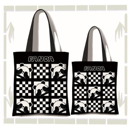 Buddhist Blessing Handmade Large Capacity Canvas Cute Panda Commuter Shopping Shoulder Bag