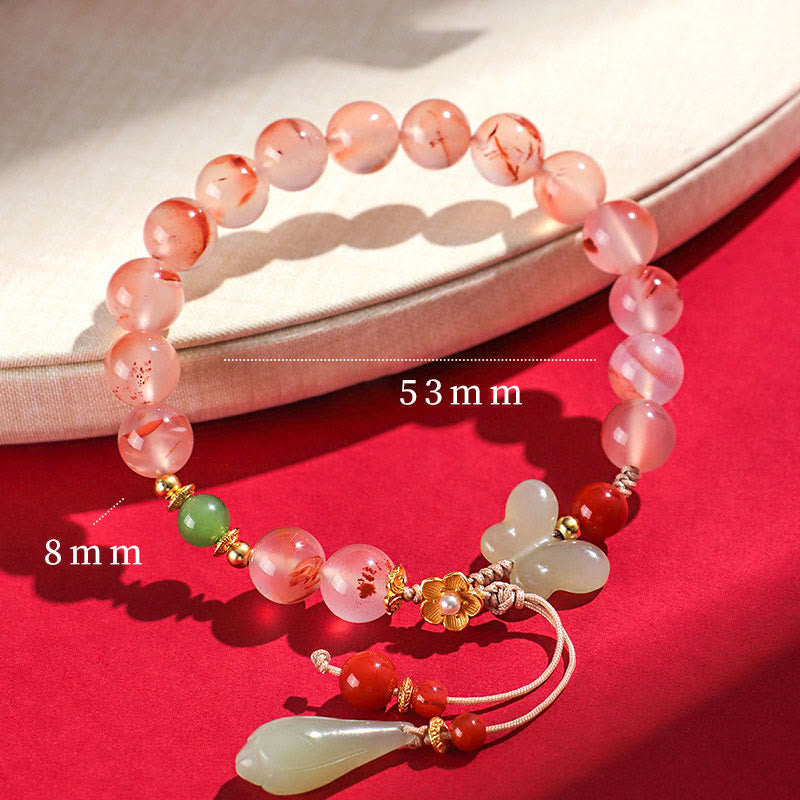 Buddhist Blessing South Red Agate Butterfly Orchid Hetian Jade Luck Bracelet