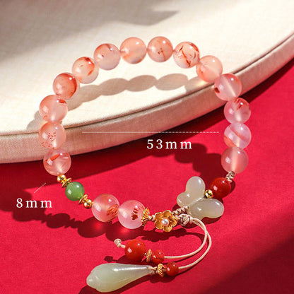 Buddhist Blessing South Red Agate Butterfly Orchid Hetian Jade Luck Bracelet