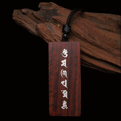 Buddhist Blessing 999 Sterling Silver Small Leaf Red Sandalwood Ebony Wood Om Mani Padme Hum Inlaid Protection Necklace Pendant