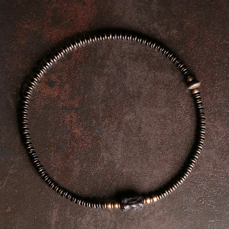 Buddhist Blessing Ebony Wood Green Sandalwood Copper Brass Calm Double Wrap Bracelet