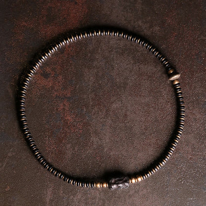 Buddhist Blessing Ebony Wood Green Sandalwood Copper Brass Calm Double Wrap Bracelet