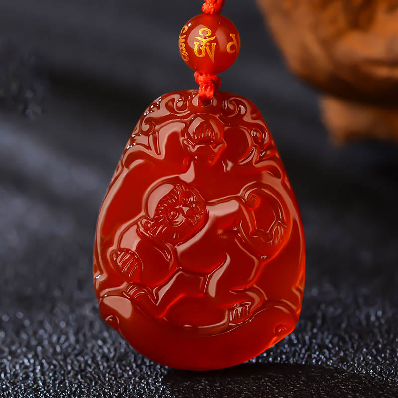 Buddhist Blessing Chinese Zodiac Red Agate Calm Necklace Pendant