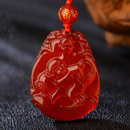 Buddhist Blessing Chinese Zodiac Red Agate Calm Necklace Pendant