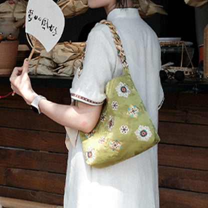 Buddhist Blessing Satin Su Embroidery Journey Shopping Shoulder Bag Handbag Crossbody Bag