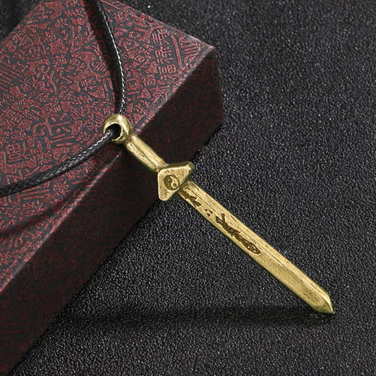 Buddhist Blessing Vintage Yin Yang Copper Brass Sword Balance Necklace Pendant
