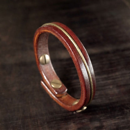 Buddhist Blessing Vintage Leather Copper Brass Wire Healing Bangle Bracelet