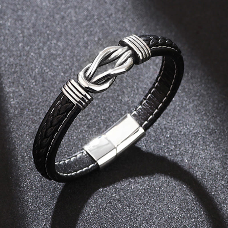 Buddhist Blessing Fashion Titanium Steel Leather Strengthen Bracelet