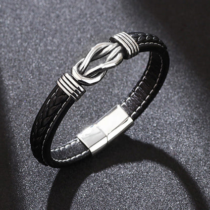 Buddhist Blessing Fashion Titanium Steel Leather Strengthen Bracelet