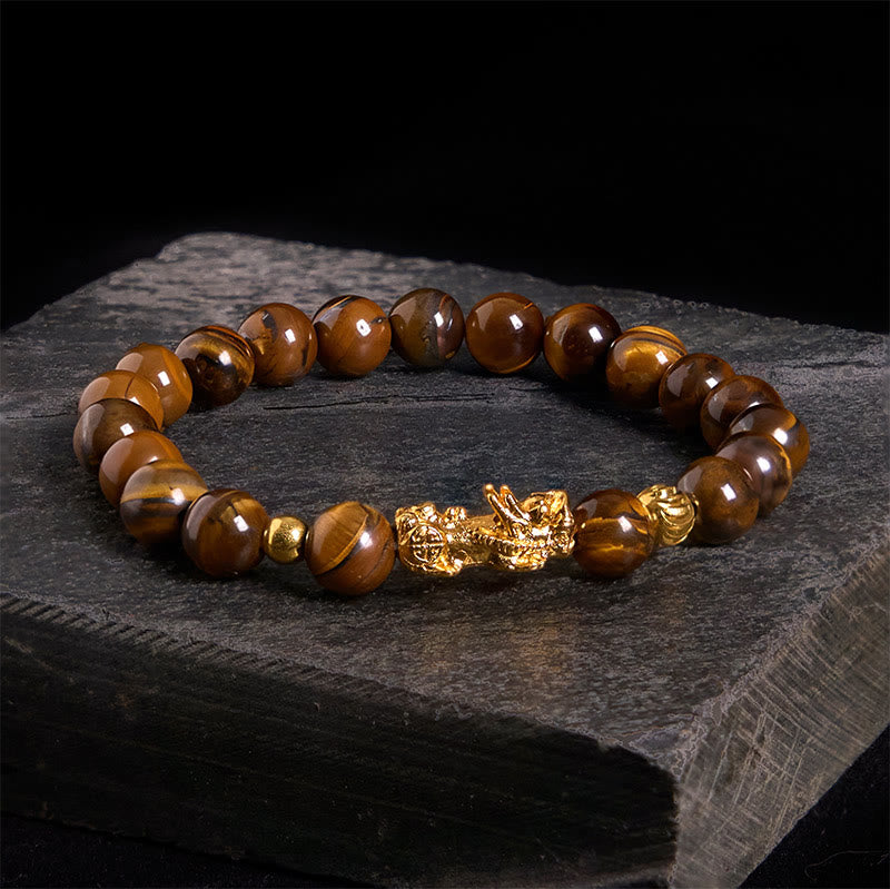 Buddhist Blessing Various Color Tiger Eye Beads Pixiu Wealth Courage Bracelet