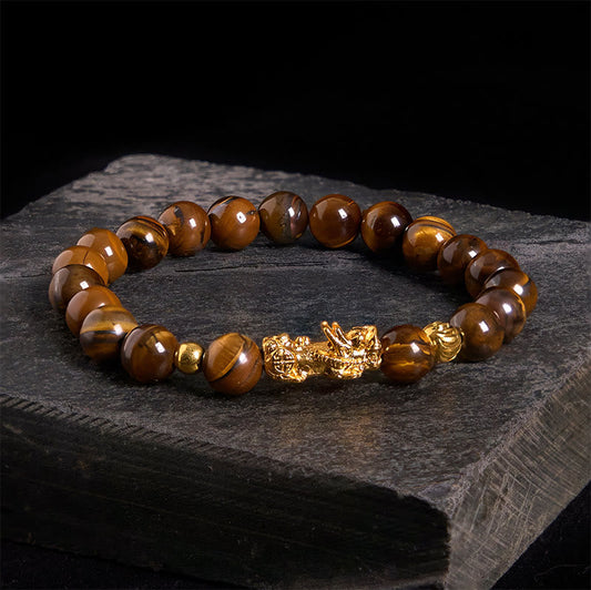 Buddhist Blessing Various Color Tiger Eye Beads Pixiu Wealth Courage Bracelet