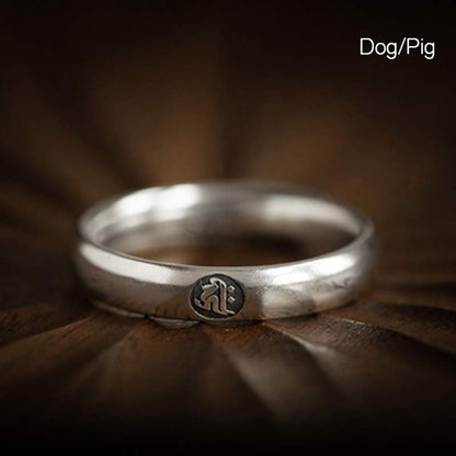 Buddha Stones 925 Sterling Silver Chinese Zodiac Natal Buddha Blessing Couple Ring