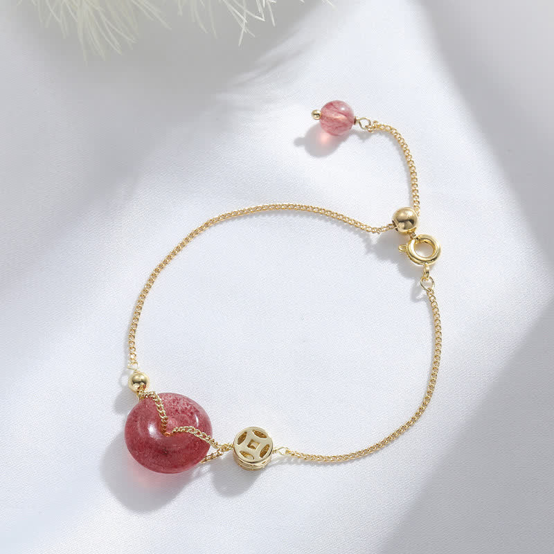 Buddha Stones Strawberry Quartz Peace Buckle Coin Love Bracelet