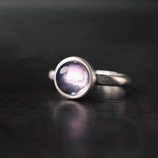 Buddhist Blessing Natural 925 Sterling Silver Amethyst Adjustable Balance Ring