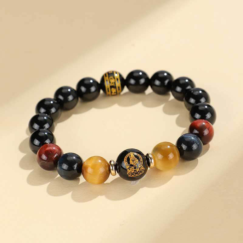 Buddhist Blessing Black Onyx Tiger Eye Om Mani Padme Hum Chinese Zodiac Natal Buddha Support Bracelet