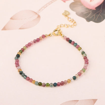 Buddhist Blessing 2mm Multicolor Tourmaline Ultra-thin Beads 14k Gold Plated Copper Wisdom Bracelet