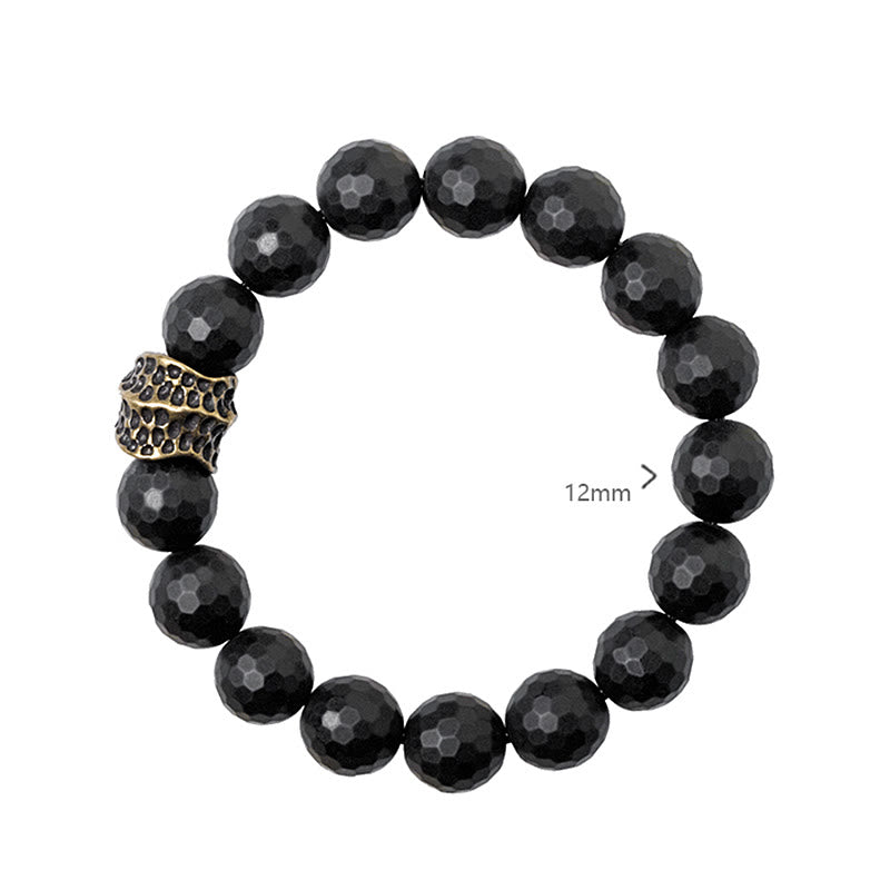Buddhist Blessing Matte Frosting Black Onyx Copper Brass Protection Bracelet