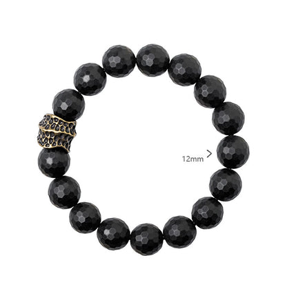 Buddhist Blessing Matte Frosting Black Onyx Copper Brass Protection Bracelet