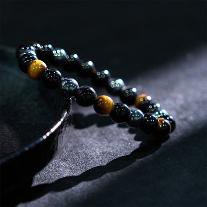 Buddhist Blessing Natural Tiger's Eye Obsidian Hematite Positive Powerful Bracelet