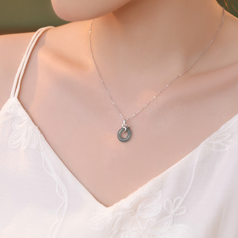 Buddhist Blessing 925 Sterling Silver 18K Gold Jade Peace Buckle Spirit Snake Peace Necklace Pendant