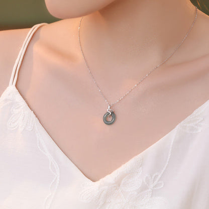 Buddhist Blessing 925 Sterling Silver 18K Gold Jade Peace Buckle Spirit Snake Peace Necklace Pendant