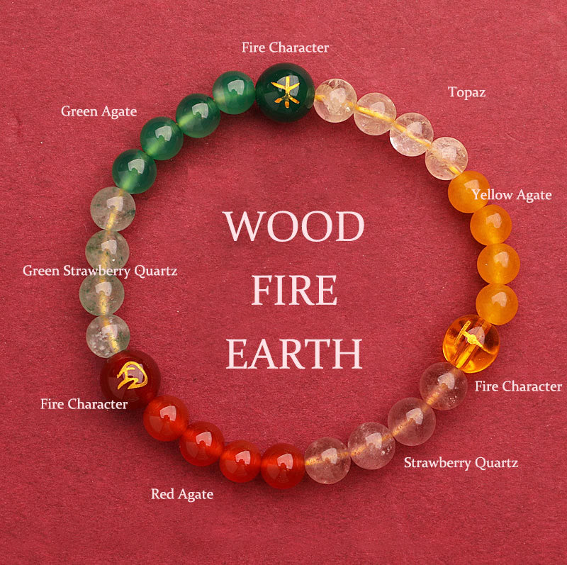 Buddhist Blessing Five Elements Various Agate Crystal Sun Stone Wisdom Bracelet