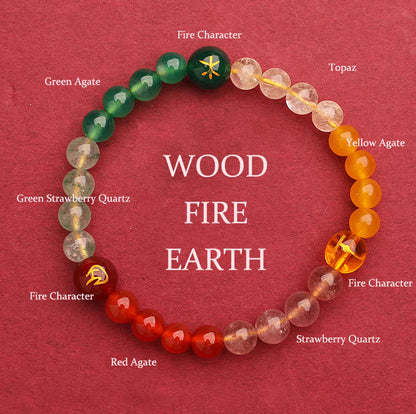 Buddhist Blessing Five Elements Various Agate Crystal Sun Stone Wisdom Bracelet