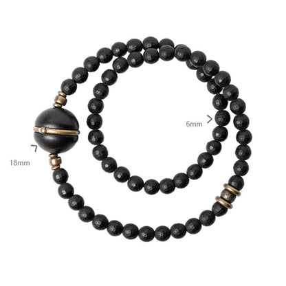 Buddhist Blessing Frosted Cut Surface Black Onyx Ebony Beads Double Wrap Protection Bracelet
